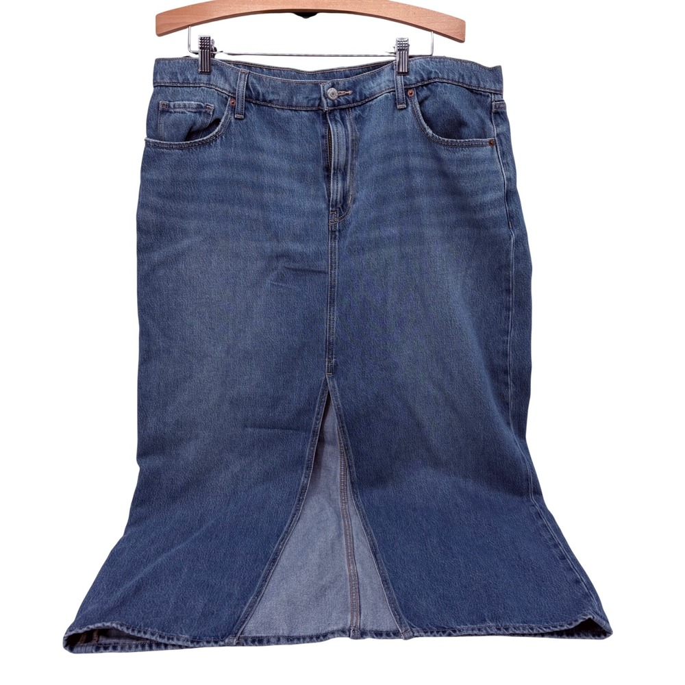 Old Navy Blue Denim Maxi Skirt Womens Plus 20 Medium Wash Long Jean Skirt Slit